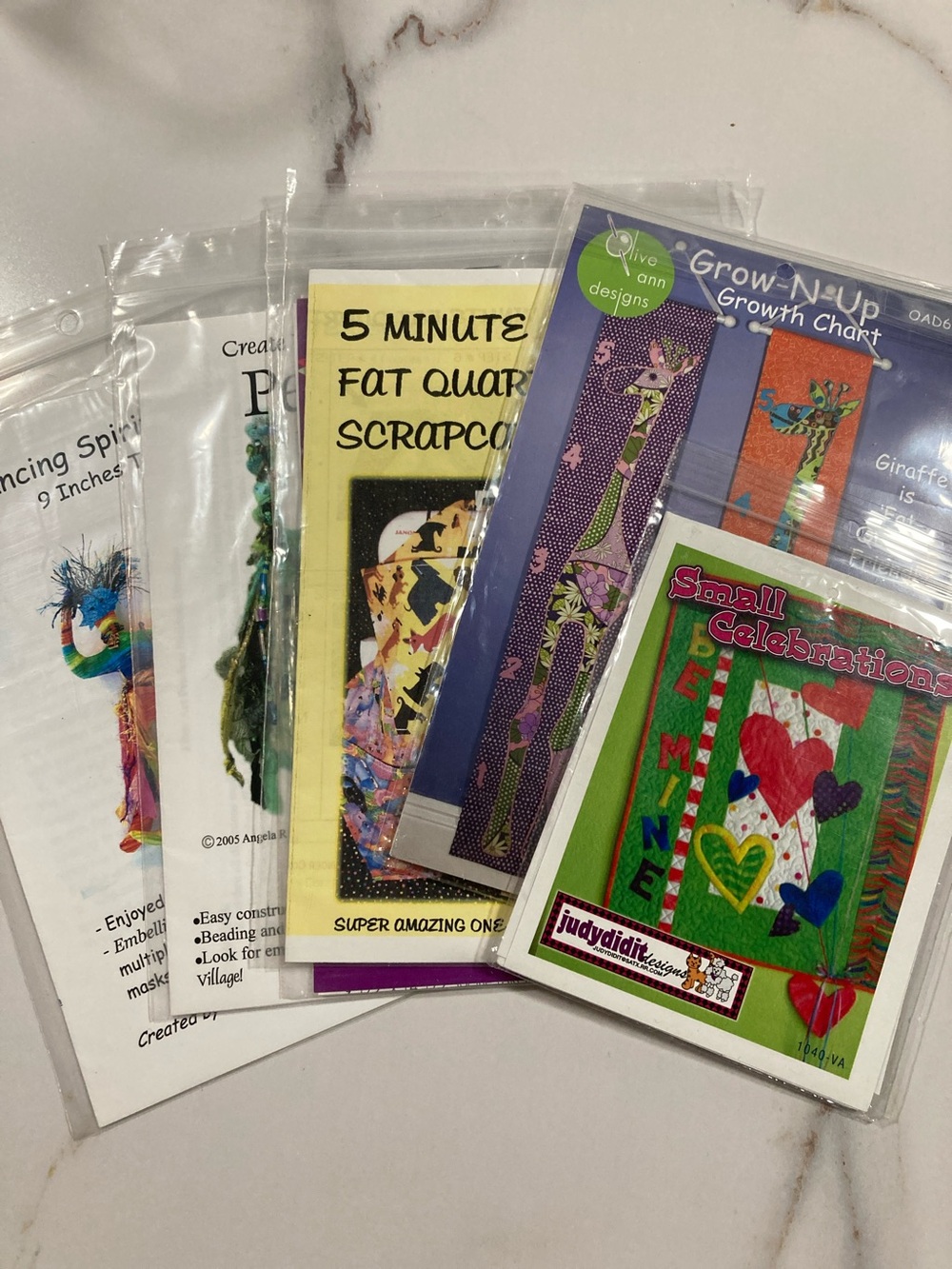 Lot of 6 assorted craft quilting patterns dolls necklace fiber arts growth chart